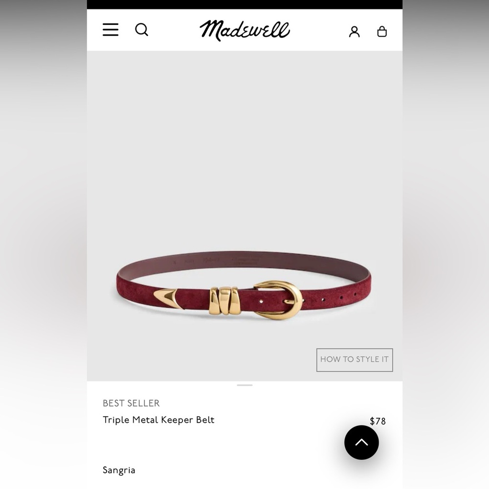 NWT: Madewell Triple Metal Keeper Belt, Sangria Suede in XL